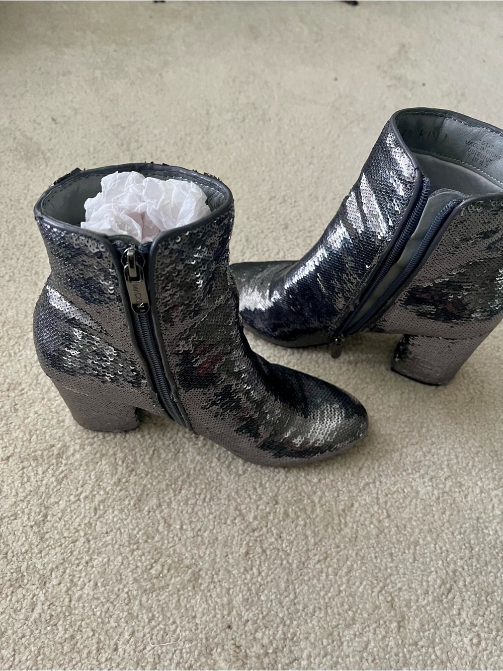 Sequined Metallic Ankle Boots - Women's Silver